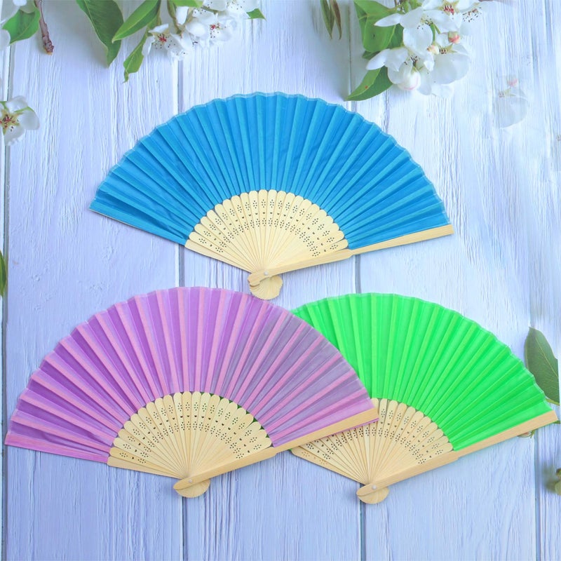 Aneco 18 Pieces 18 Colors Handheld Fans Cloth Hand Fans Bamboo Folding Fans for Wedding Decoration, Church Wedding Gifts, Party Favors, DIY Decoration - Image 5